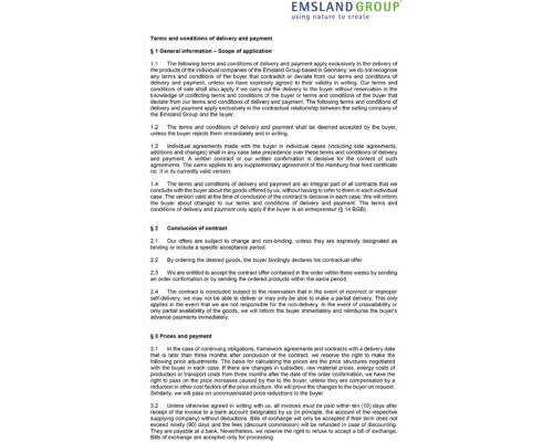 Terms and conditions of delivery and payment