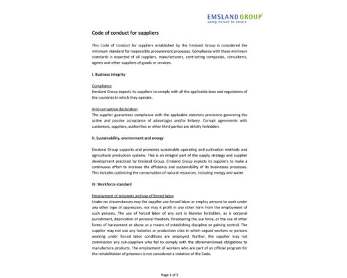 Code of conduct for suppliers